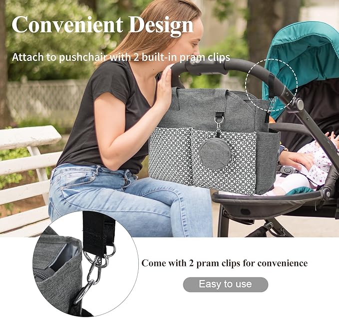 Diaper Bag Tote, Large Capacity Travel Diaper Baby Bags Crossbody Hospital Mom Bag，with Silicone Pacifier Case