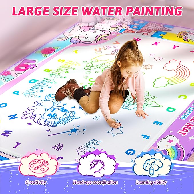 Water Doodle Mat,40 x 32 Inch Large Drawing Mat with Backpack,Educational Toys Gifts for Kids Boys Girls,Mess Free Painting for Toddlers Age 2 3 4 5 6 7 8 Year Old