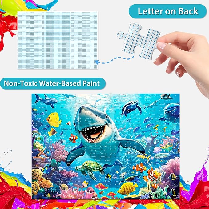 100 Piece Puzzles for Kids Ages 4-8 - Grinning Shark Marine Life - Jigsaw Puzzles for Kids Ages 3-5 6-8 8-10 Year Old Colorful Undersea World Puzzles for Boys and Girls Educational Learning Toys