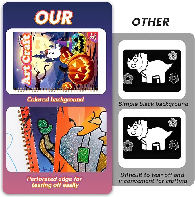 JULEASEL Halloween Foil Paper Arts and Crafts Kits, DIY Halloween Arts and Crafts for Kids, No Mess Foil and Coloring Books, Creative Spooky Art Gifts for Boys Girls Ages 4+