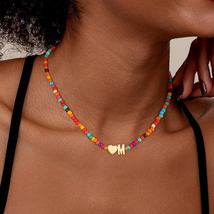 Colorful Initial Necklaces for Girls Women - Beaded Initial Necklace Teen Girl Gifts Trendy Stuff Dainty Bohemian Letter Necklace Personalized Gifts for Girls Women Jewelry