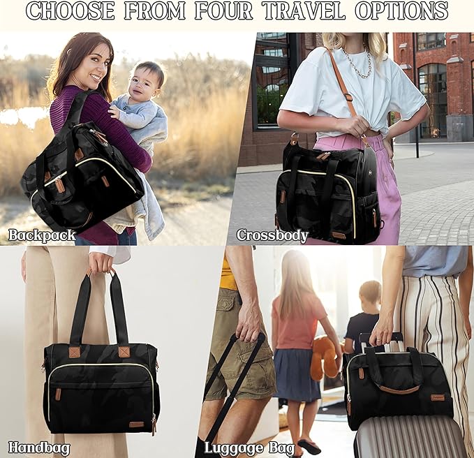 Diaper Bag Backpack, Mommy Travel Diaper Bag Tote with Shoulder Strap, Hospital Bag, Weekender Baby Bag for Mom