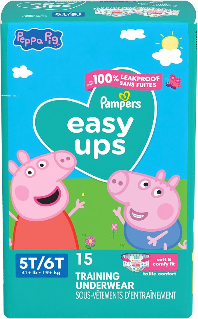 Pampers Training Pants - Easy Ups Girls & Boys - Size 5T-6T, 15 Count, Peppa Pig Potty Underwear (Packaging May Vary)
