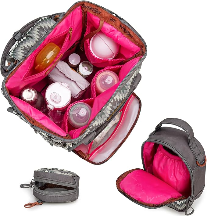 Montana West Wrangler Callie Diaper Bag Backpack with Pacifier Case, Crossbody Bottle Bag and Stroller Straps Western Pattern Multifunction Baby Travel Bag Set WG2216-9110BK