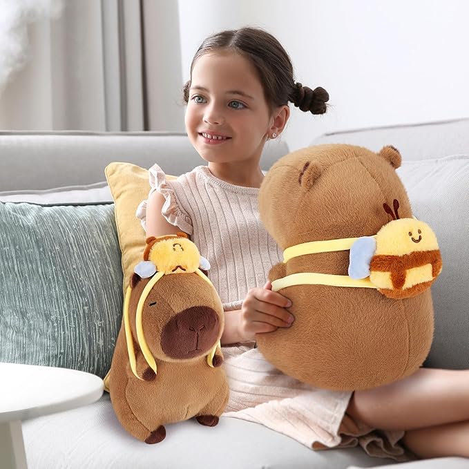 Achwishap Capybara Plush,Cute Plushies Capybara Stuffed Animal,Capybara Plush Toys,Kawaii Plushie Stuffed Toy with Bee Backpack Plushies Gift for Kids Adults Birthday(Capybara with Bee Backpack,10”)
