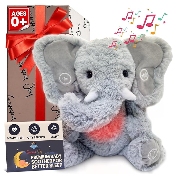 Gemma Joy Bedtime Baby Soothers & StickyOnes Sleep Patches - Cry Activated Heartbeat Elephant Plush Toy, Stuffed Animal with Calming Light & All-Natural, No Melatonin Bedtime Patches for Kids and Baby
