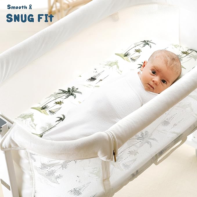 GRSSDER Stretchy Ultra Soft Fitted Bassinet Sheets 3 Pack, Universal Fit for Baby Cradle Moses Basket Oval Rectangle Mattress Safe and Snug, Sunny Holiday Print