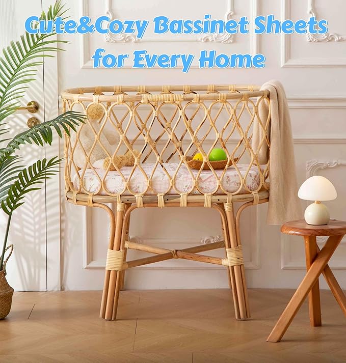 SDY Floral Baby Bassinet Sheets Set 2 Pack,Soft Bassinet Fitted Sheets for Boys Girls,Universal Fit for Bassinets Baby Cradle Moses Basket Oval Rectangle Mattress Set 32 * 16 * 4 inches (Pink Floral)