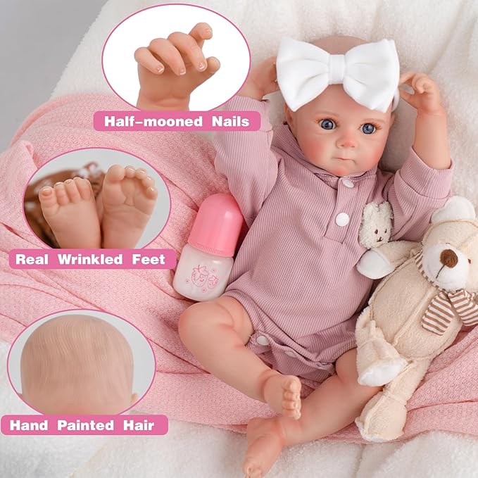 Jirachi Lifelike Reborn Baby Dolls, Real Life Vinyl Body Newborn Baby Girl, 18 Inch Realistic Reborn Baby with Feeding Accessories for Girls Age 3+