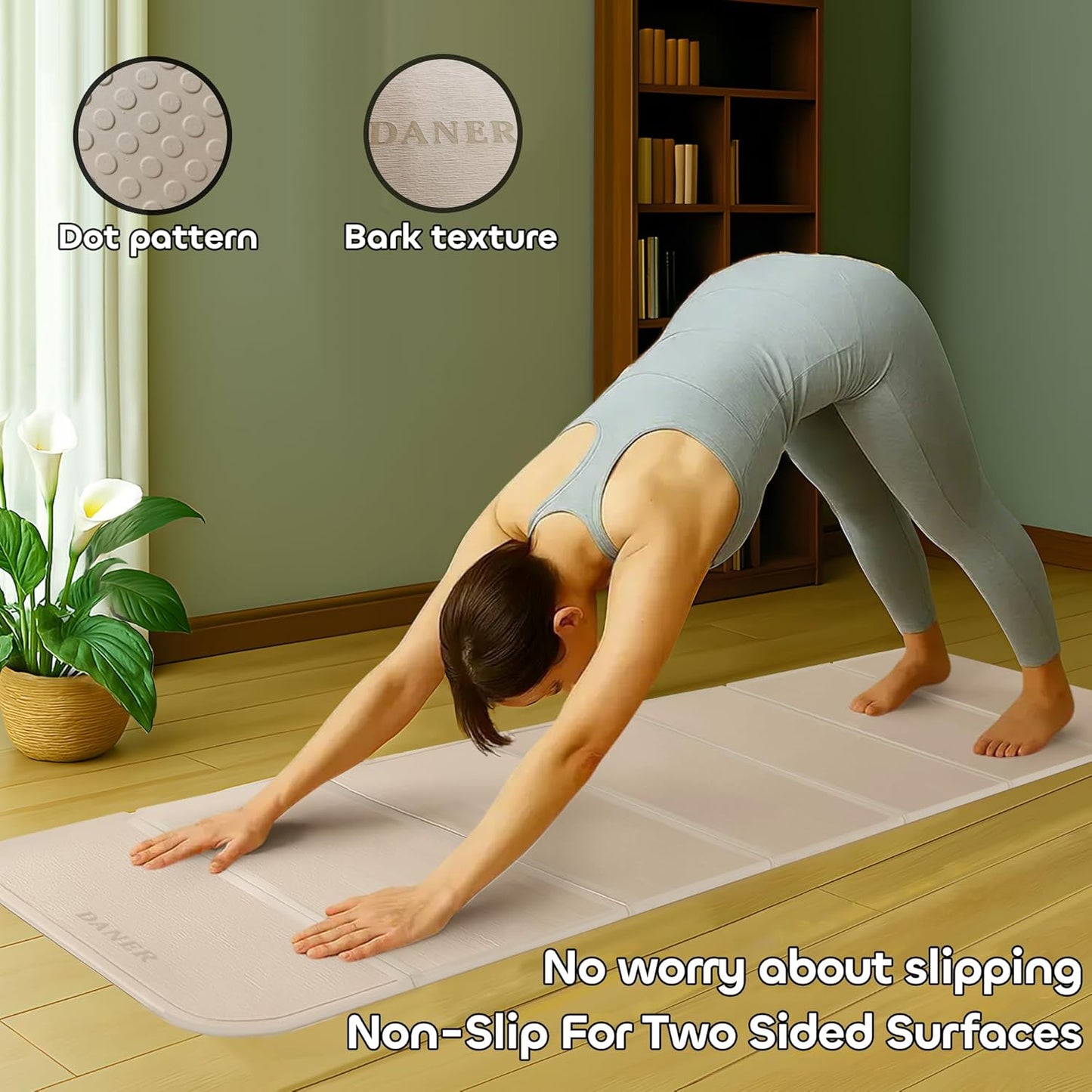 Foldable Yoga Mat 12mm Extra Thick Joint Protection,Portable Design for Travel/Pilates/Board/Camping,Environmental Sports Mat Non-Slip Gym Mat,Odorless POE Material