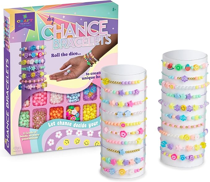 Craft-tastic - DIY Chance Bracelets - Friendship Jewelry Bracelet Making Craft Kit with a Spinner and Dice - for Girls and Kids Ages 8, 9, 10, 11 and Up
