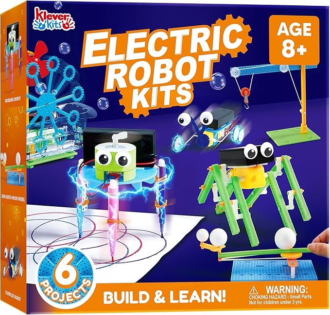 Klever Kits 6 in 1 Electric Robot Kits, Make Your Own Stem Toys for Ages 8-13, Stem Activities Educational Science Kits for Boys and Girls Birthday Gifts