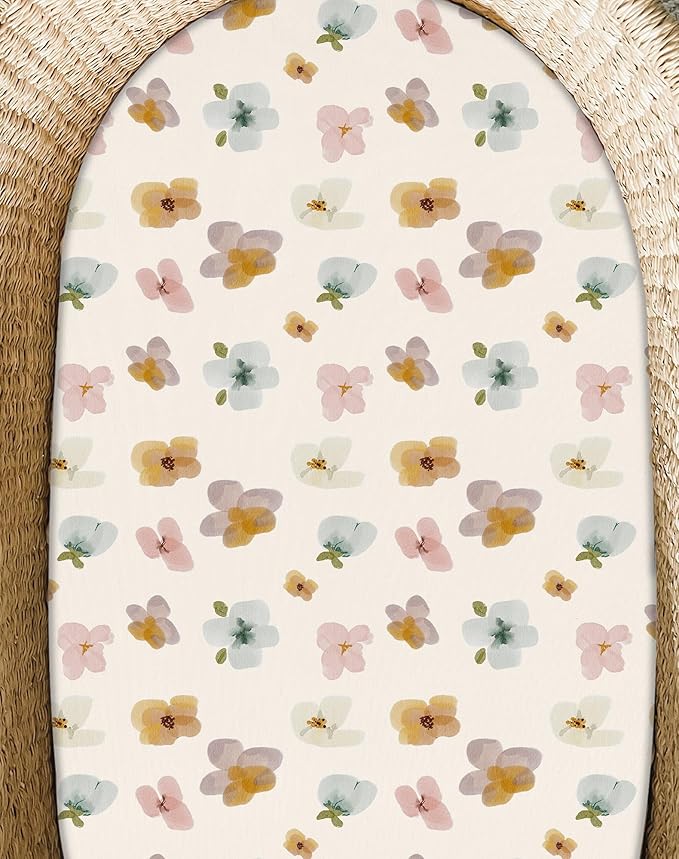 Bassinet Sheets for Baby Girls Boys 2 Pack, Fitted Baby Mattress Sheet for Rectangle, Oval, Hourglass Bassinet Mattress, Breathable Cozy & Universal Fit (Bee Happy)