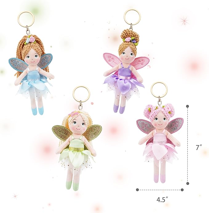 June Garden 7" Enchanted Garden Fairy Doll Elara - Plush Soft Keychain - Bag Charm Gift for Girls - Pink