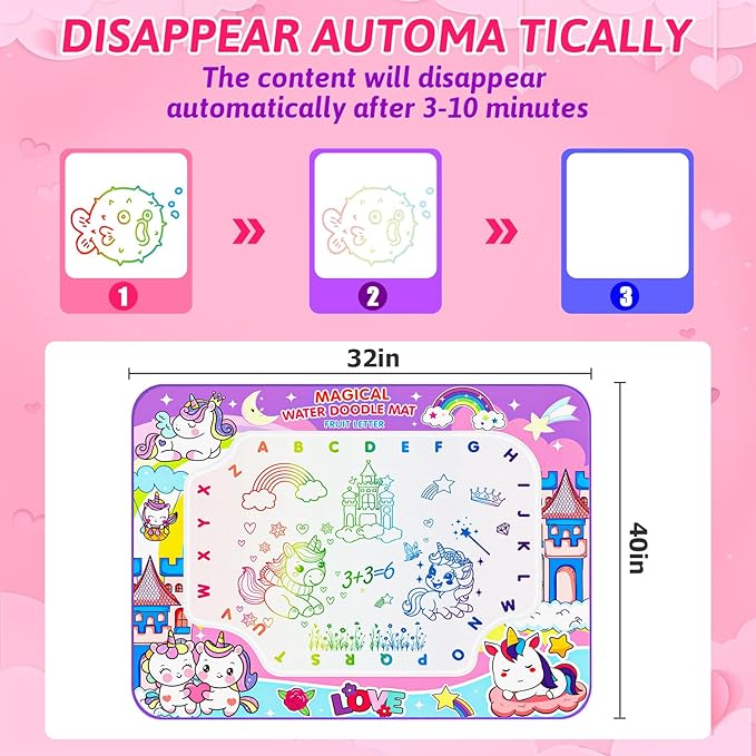 Water Doodle Mat,40 x 32 Inch Large Drawing Mat with Backpack,Educational Toys Gifts for Kids Boys Girls,Mess Free Painting for Toddlers Age 2 3 4 5 6 7 8 Year Old