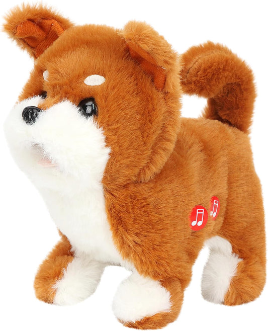 Easfan 7" Electric Walking Plush Dog Toy Interactive Talking Musical Plush Toy Brown Puppy Birthday Gifts for Kids Toddlers