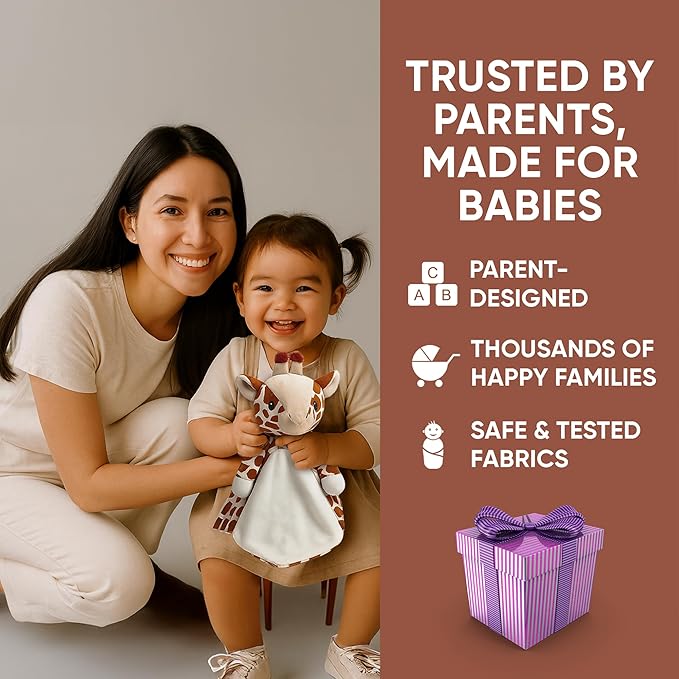 Baby Sleep Soother Brown Giraffe Plush with Heartbeat & Lullaby Sounds, 4-in-1 Sound Machine, Security Blanket & Pacifier Holder, Baby Registry Essential & Christmas Gift for Newborns & Infants