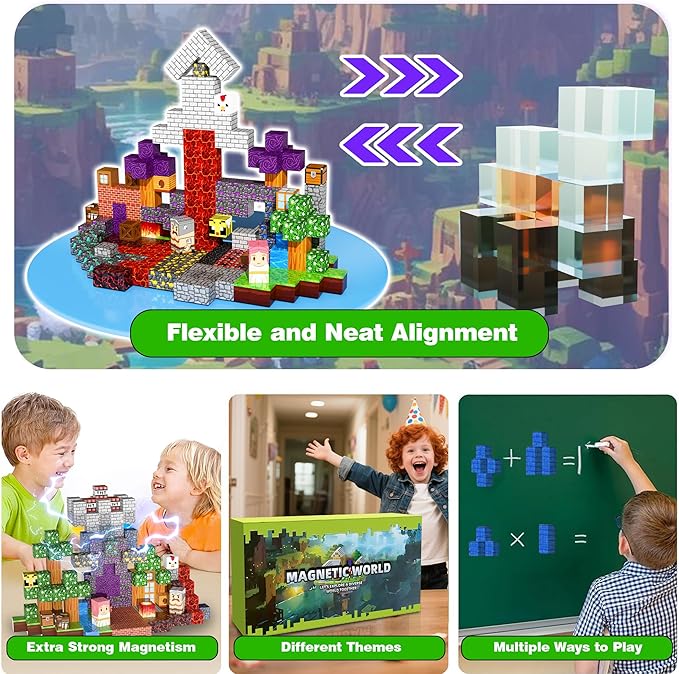 100PCS Magnetic Blocks - Build Mine 3D Forest Lava Set, 0.8in Magnet Building Cubes Toys for Kids Ages 3+, STEM Magnetic Building Blocks Set Birthday Gift for Boys and Girls