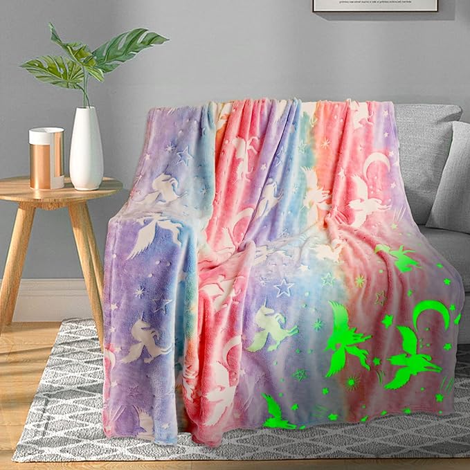 Unicorn Glow in The Dark Blanket, Unicorn Blanket for Girls/Kids Age 3-12, Toddler Soft Fleece Blanket Throw Birthday Gift 40"x60"