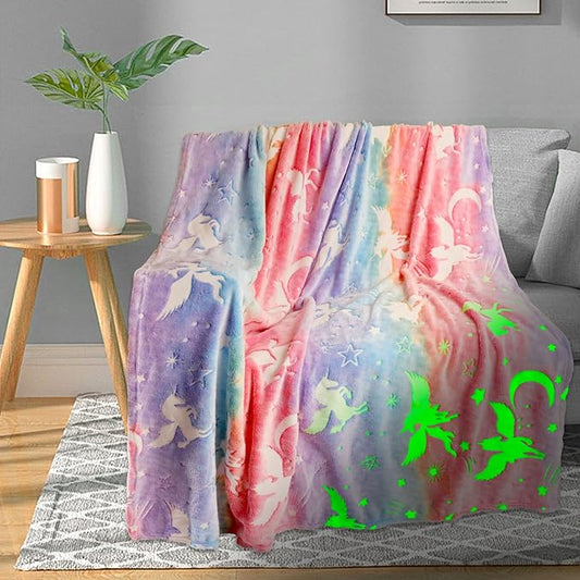 Unicorn Glow in The Dark Blanket, Unicorn Blanket for Girls/Kids Age 3-12, Toddler Soft Fleece Blanket Throw Birthday Gift 40"x60"