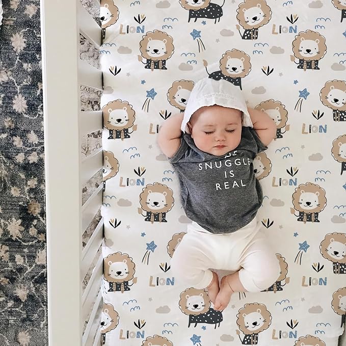 BROLEX Baby Fitted Crib Sheets: Kid Crib Sheets - Set of 2 for Toddler Standard Size Crib Mattress for Boys and Girls - Jersey Knit Crib Bed Sheets Dinosaur Lion