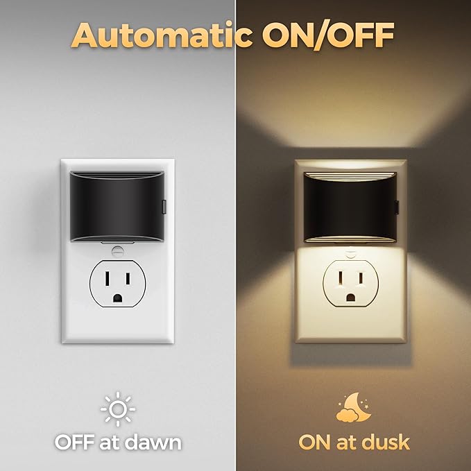 DORESshop LED Night Light[4 Pack], Night Lights Plug into Wall, 3 Level Brightness Adjustable Plug in Night Light, Dusk to Dawn Sensor, Nightlights for Adults, Bedroom, Bathroom, Hallway, 3000K