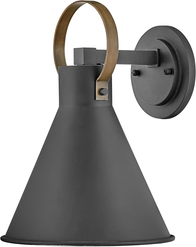 Hinkley Winnie Small Wall Mount Outdoor Lantern - Coastal Elements, Dark Sky, 1-Light, Tapered Design, Bulb Included, Composite Material - Museum Black with Brass Accents
