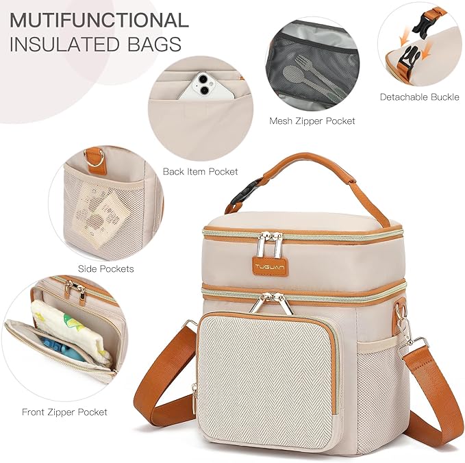 Double Layer Breastmilk Cooler Bag with Ice Pack Insulated Travel Bag for Baby Bottle Breast Milk Storage & Feeding Fits 6 Bottles Up to 9 Ounces Portable Leakproof Bottle Bag for Travel Daycare