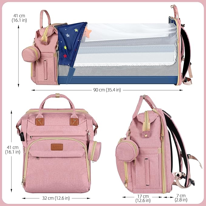 Baby Diaper Bag Backpack,Baby Shower Gifts, Multifunctional Travel Diaper Bag, Gifts for Mom with Portable Diaper Pad,Pink