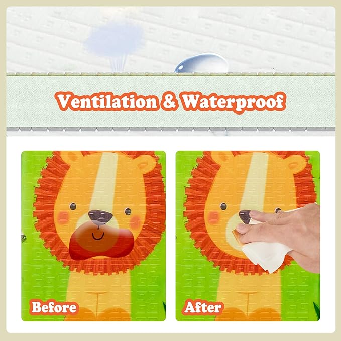 UANLAUO Foldable Baby Play Mat, Extra Large Waterproof Activity Playmats for Babies,Toddlers, Infants, Play & Tummy Time, Foam Baby Mat for Floor with Travel Bag