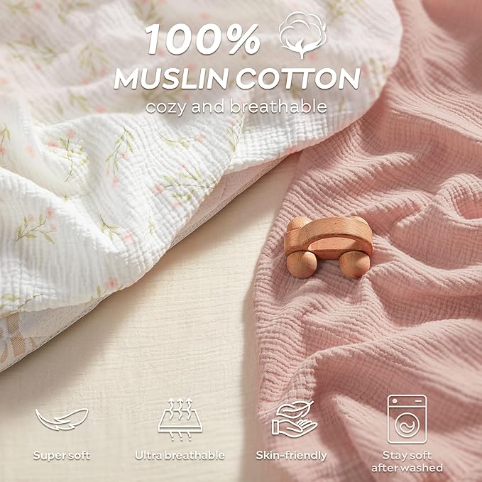 JELLYMONI 2 Pack Muslin Toddler Pillowcase for 13x18 Pillow, 100% Cotton Baby Pillow Case Cover for Bed, Toddler Cot and Travel, Soft & Breathable Baby Kids Envelope Pillowcase, No Pillow