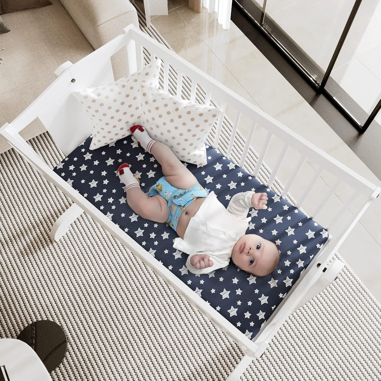 Bassinet Sheets Set 4 Pack for Baby Boy, Universal Fit for Oval, Hourglass and Rectangular Mattress, Navy