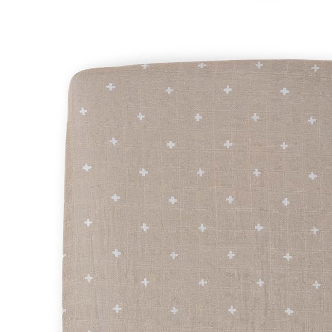Little Unicorn Premium Crib Sheet | Breathable & Super-Soft Muslin Fabric (Taupe Cross)