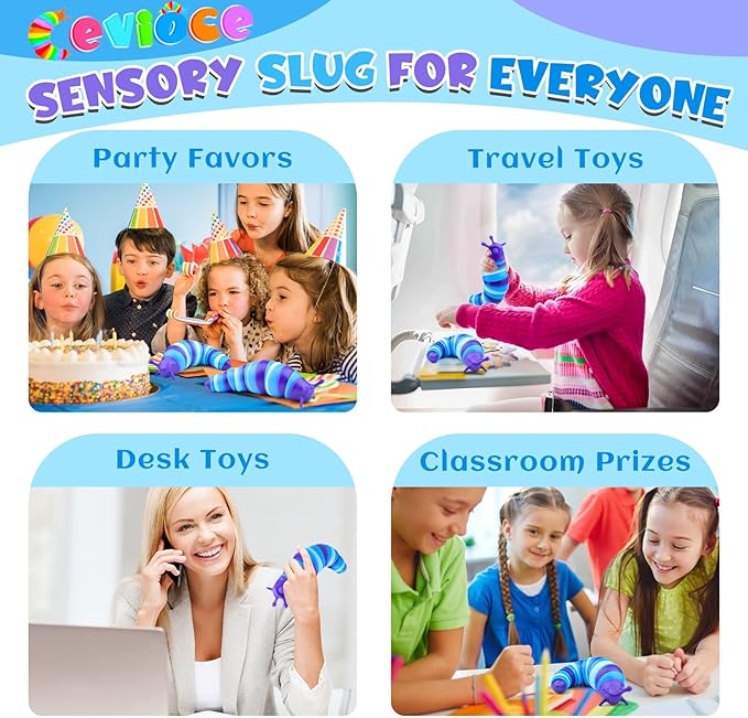 Cevioce Sensory Slug Fidget Toys,Fidget Slug Toys for Adults & Kids Party Favors,1 PC Cute Autism Sensory Toys for Autistic Children,Toddler Christmas Stocking Stuffers,Travel Toys for 1+ Year Old B