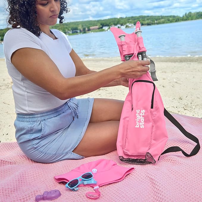 Bright Starts Pop 'N Sit Portable Booster, Indoor/Outdoor Use, Floor Seat with Feeding Tray, Pink, 6 Mos - 3 Yrs