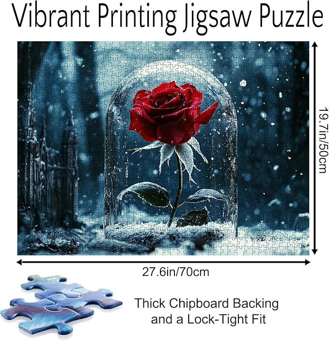 1000 Piece Rose Flower Jigsaw Puzzles for Adults,Winter Floral Jigsaw Puzzle Watercolor Puzzles for Challenging Family Activity Game Floral Art Wall Decor DIY Puzzle