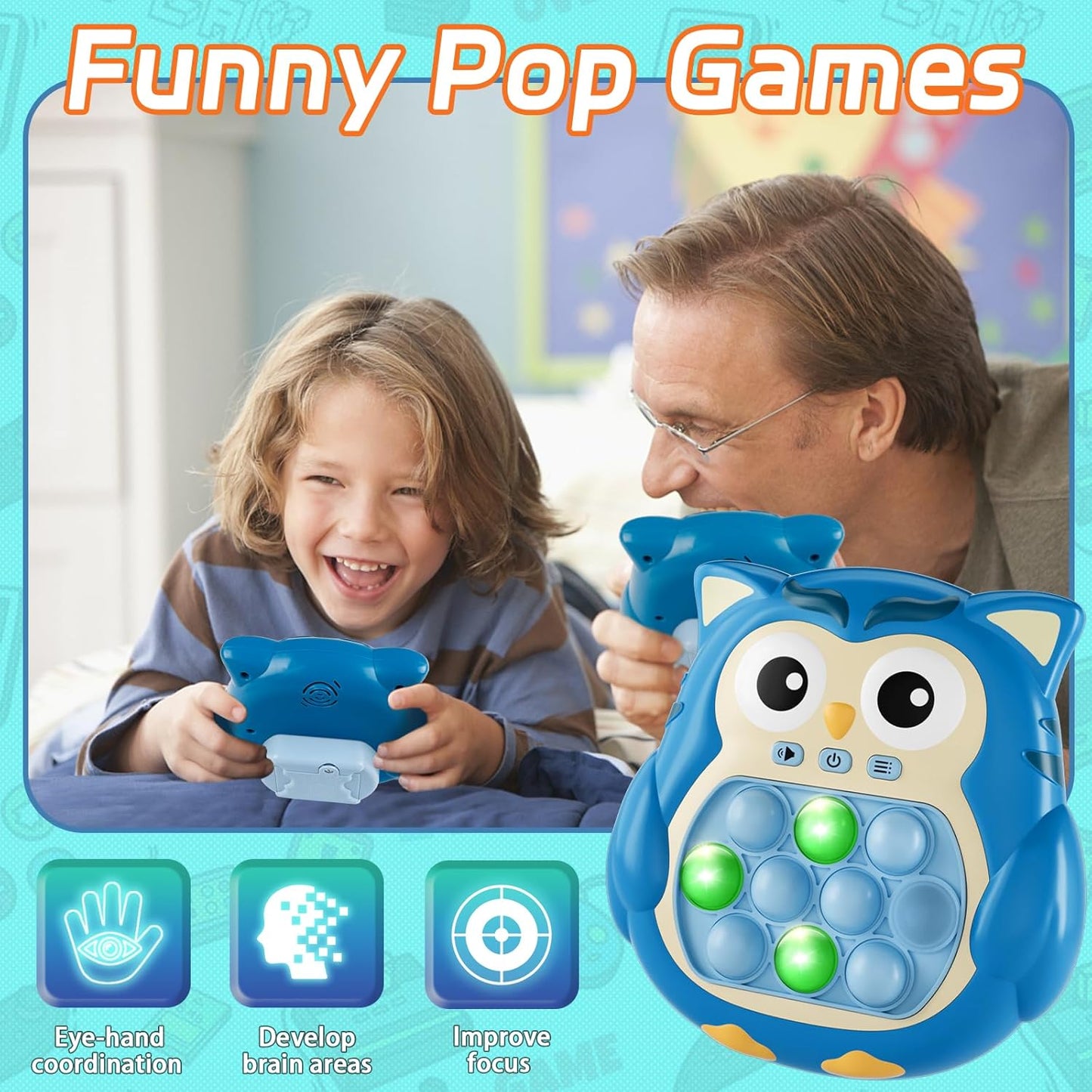 Pop It Game Light Up Fidget Toys , Handheld Games for Kids, Quick Push Bubbles Bot It Game Console, Autism Sensory Toys Birthday Gifts for Boys Kids Teens Adults(Blue)