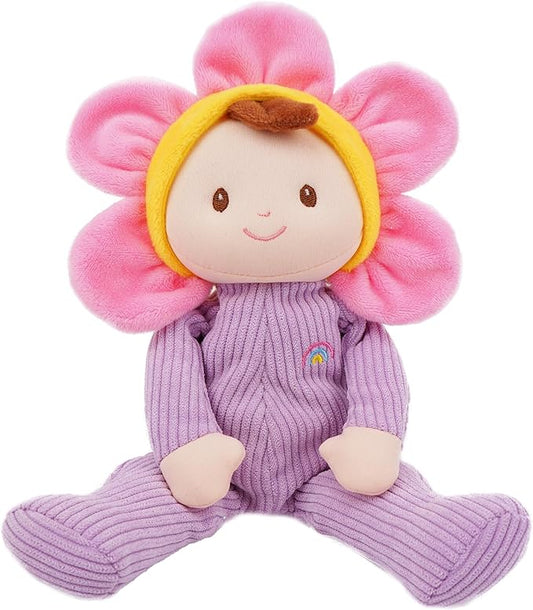 June Garden My First Doll Florie Blossom – 10" Soft Plush Doll – Baby Safe Infant Cuddle Toy – Newborn Purple Corduroy – 0+ Months