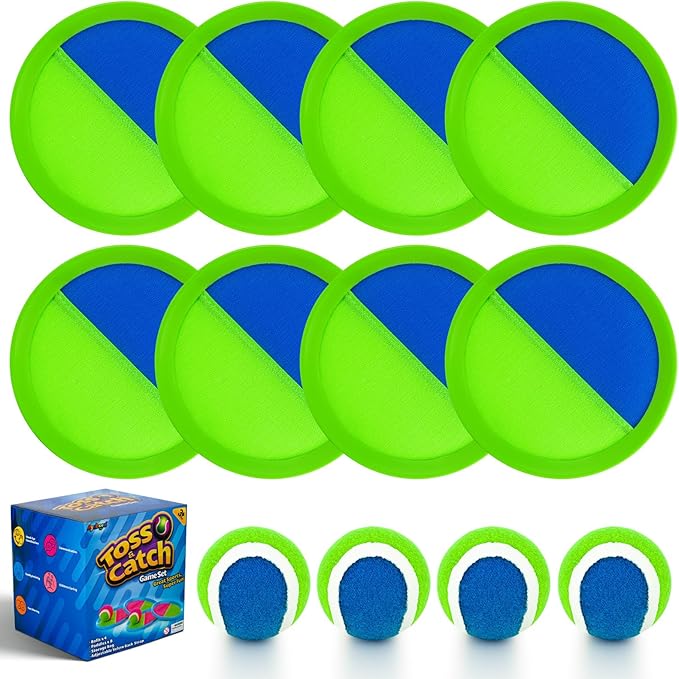 Ayeboovi Toss and Catch Ball Set Outdoor Yard Beach Pool Toys Games for Kids Family Sports 8 Paddles 4 Balls for Toddlers Boys Girls Ages 3-12 Boys Girls Birthday Gift