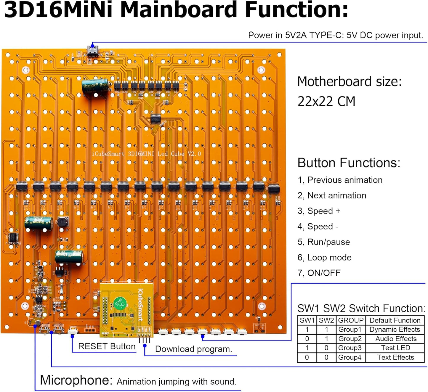 Mini 3D Led Cube DIY Electronics Kit Soldering Project Kit (3D16MINI-ALLBLUE-KIT)