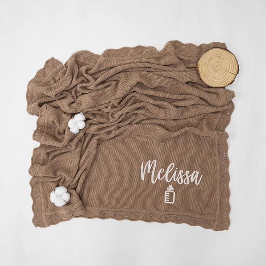 Custom Embroidered Baby Blanket, Personalized Knitted Cotton Blanket with Name for Newborn Boys and Girls, Personalized Infant Swaddle Gift