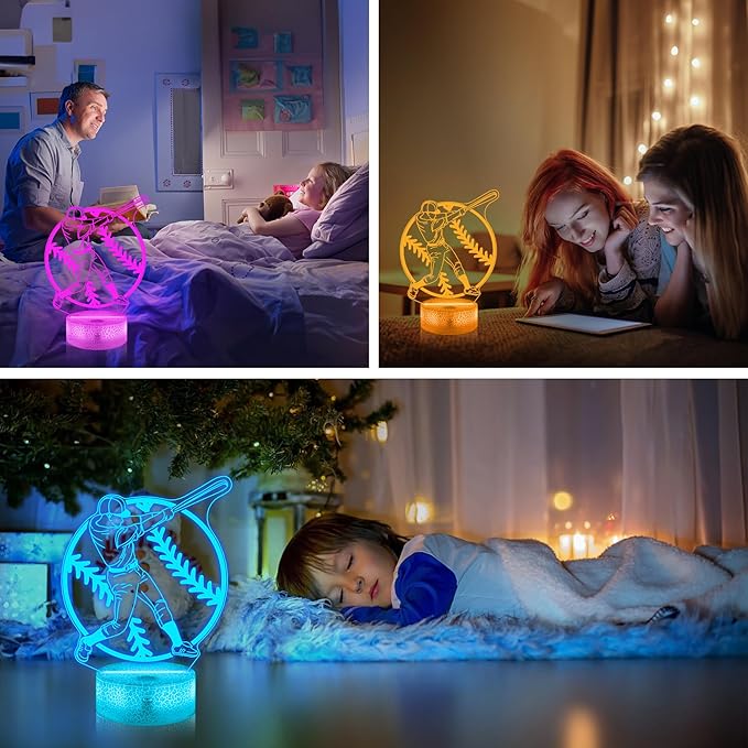Baseball Gifts for Boys, Baseball 3D Illusion Lamp, Night Light with 16 Colors Remote Control, Decor for Kids Room, Boy Men Christmas Birthday Gifts