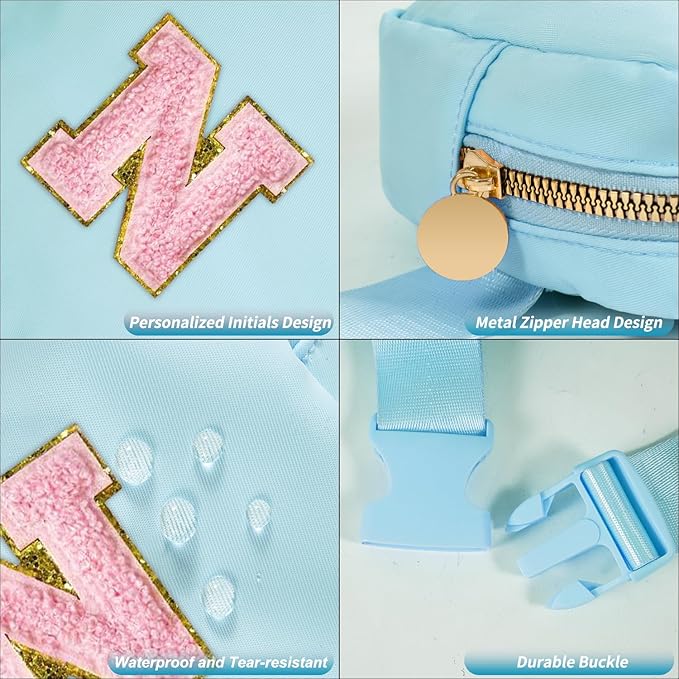 Mini Belt Bag Fanny Pack with Initials Letter Patch Small Crossbody Bags Cute Stuff Birthday Gifts for Teenager Girls Trendy Stuff for Teens - N,Blue