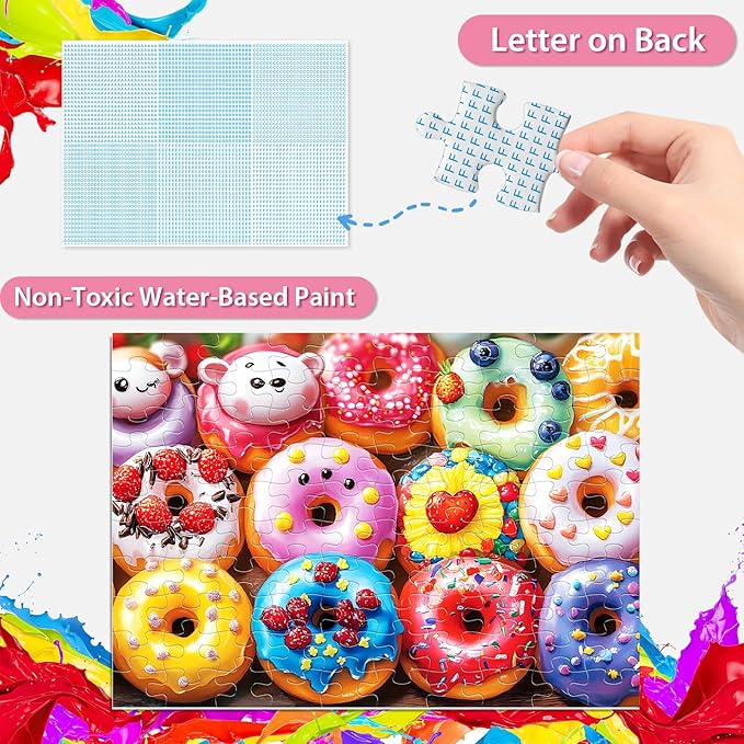 Jeaiciro 100 Piece Puzzles for Kids Ages 4-6 6-8 8-10, Colorful Donuts Jigsaw Puzzle Educational Toy for Kids Ages 5-8 Large Piece Puzzles for Seniors & Adults Fun Family Activity Gift for Child