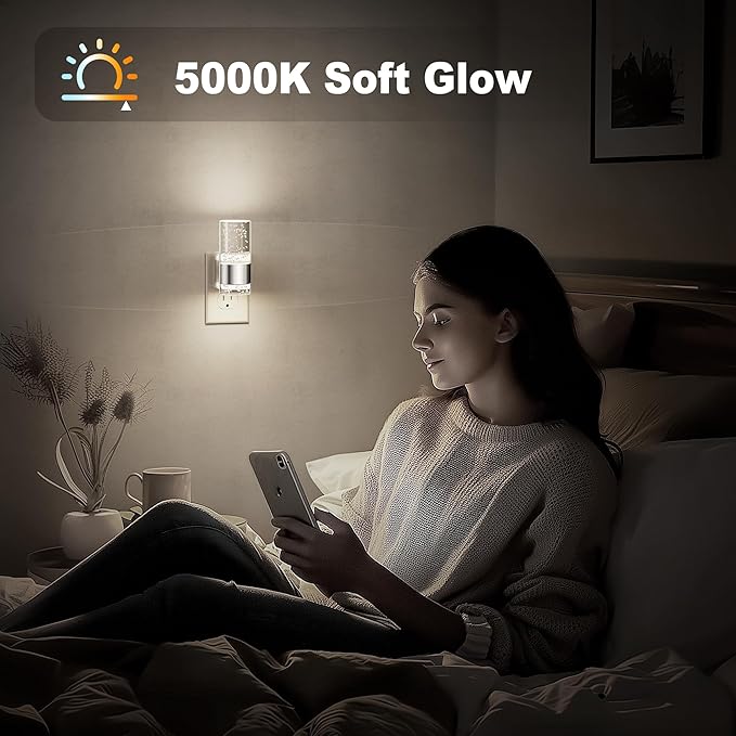 JandCase Night Light, Night Lights Plug into Wall,LED Nightlight with Adjustable Brightness, 5000K，Automatic Night Light Plug in with Auto Light Sensor for Bathroom Hallway Room Decor