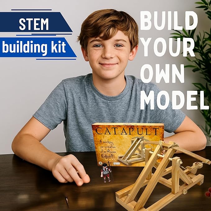 Pathfinders Stem Kits Roman Catapult – Ancient Siege Engine Series | STEM Educational Wooden Kit for Kids & Adults | Build & Launch Model
