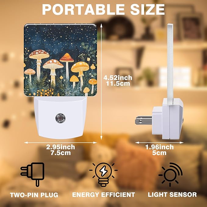 Mushroom in Fantasy Forest Night Light, Plug-in Nightlight with Dusk to Dawn Auto Sensor for Home Bedroom Hallway Kitchen 0.5W Sleep Friendly Led Lamp for Women Men