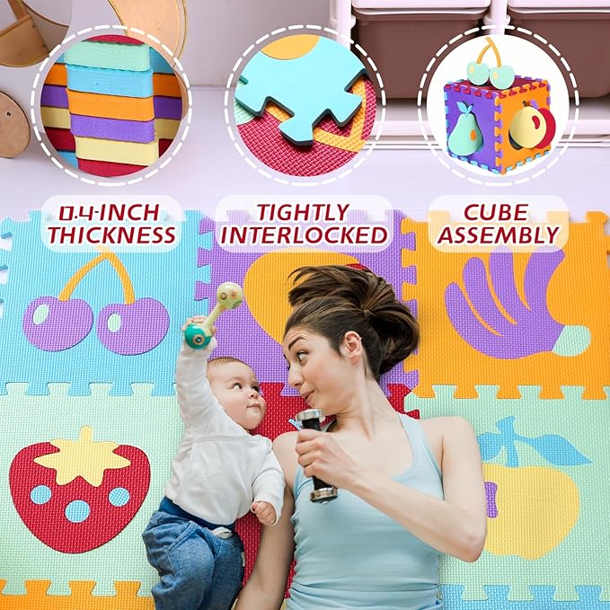 Coolcandy Baby Play Mat Without Fence, 9Pcs Interlocking Puzzle Floor Mat, 0.4" Thick Non-Toxic EVA Foam Play Mat, for Infants & Toddlers 3-36 Months, Soft Puzzle Tiles for Play Areas