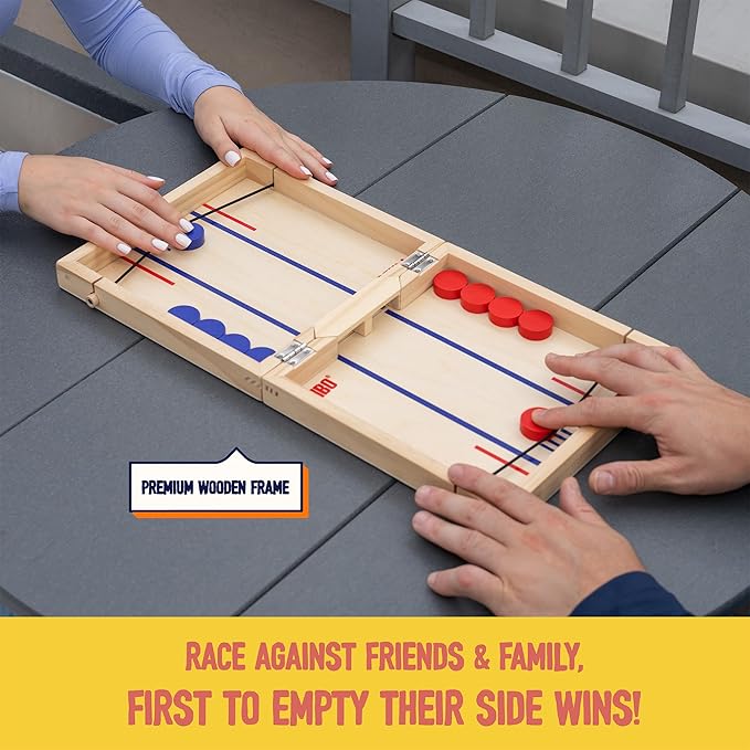 Pinbo The Classic Slingshot Game | Fast Action Foldable 2-Player Tabletop Wooden Game for Kids & Adults | Great for Travel & Game Night | Three Gates Included