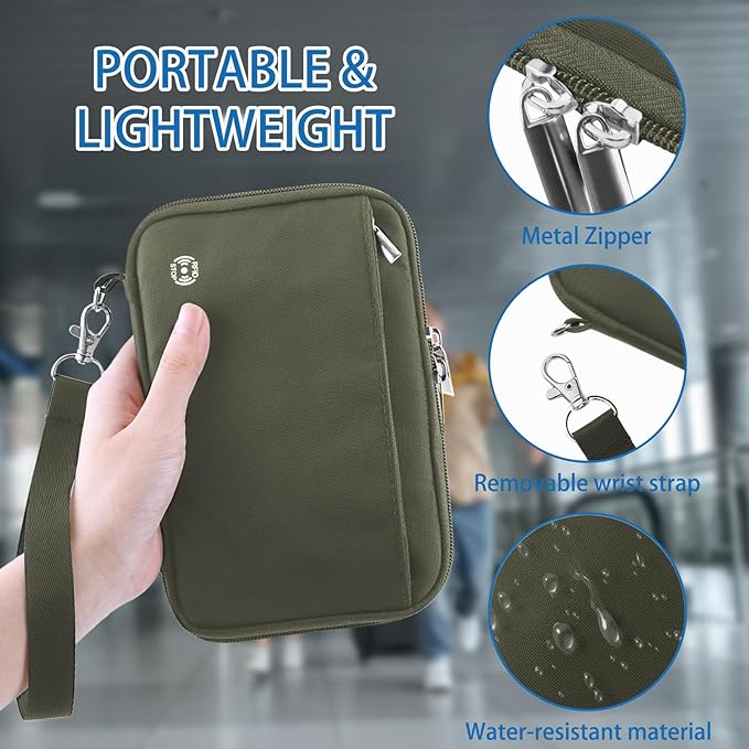 WALNEW Passport Holder for Travel Family, RFID-Blocking Travel Wallet Holder for 6 Passports, Water Resistant Bag Document Organizer for Cards, Cash, Boarding Passes, Tickets (Gray)